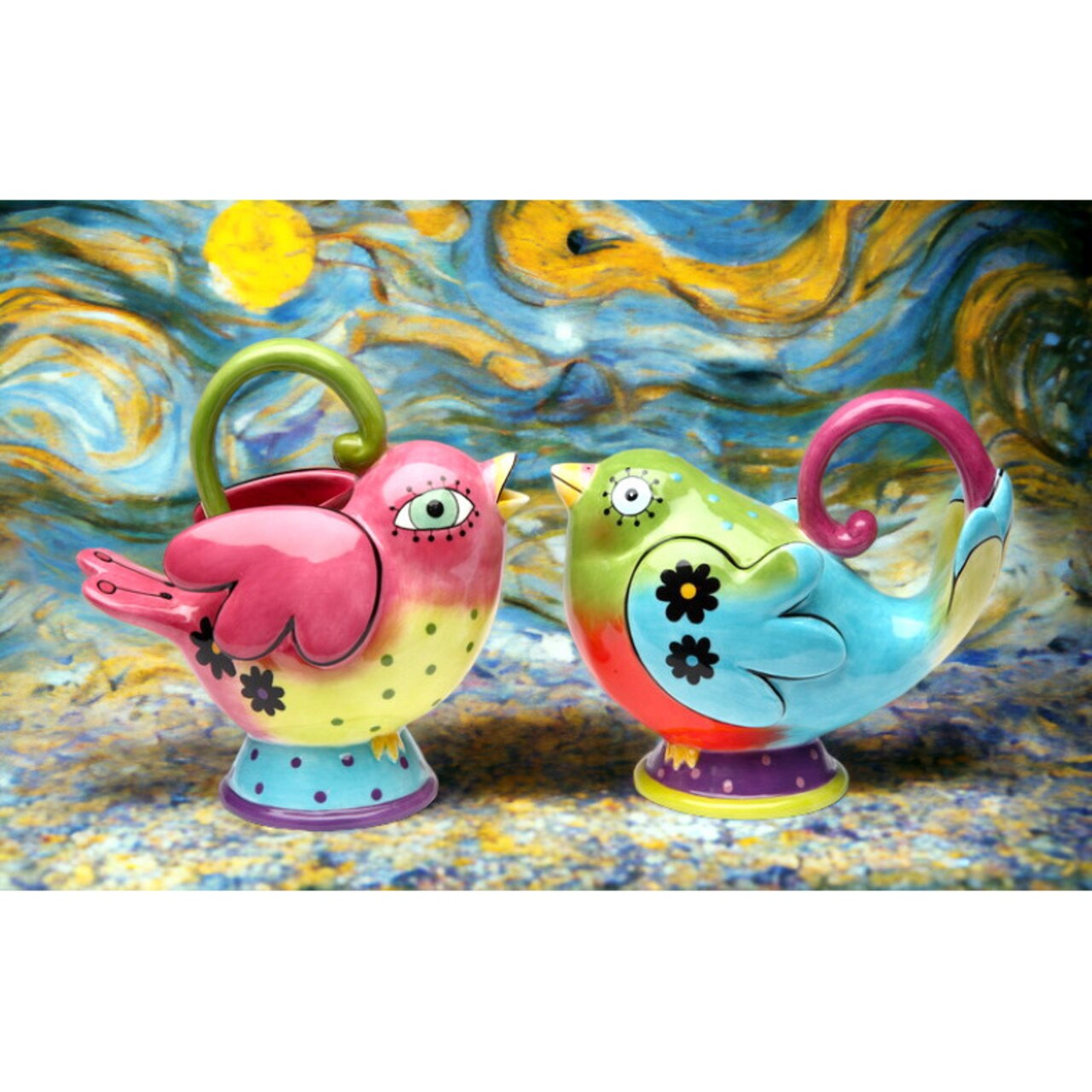 Hand Painted Ceramic Birds Sugar and Creamer Set High Quality Ceramic Decor